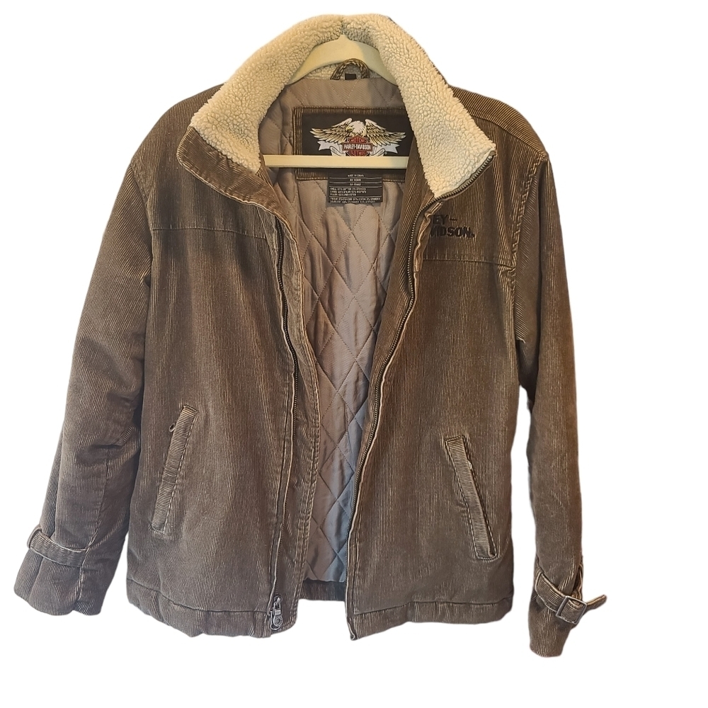 Harley-Davidson Vintage Hunter Green Corduroy Full Zip Jacket Coat Small Y2K